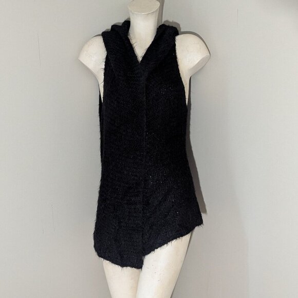 Eileen Fisher Alpaca Silk Hooded Vest Black Open Front Size M - Picture 2 of 7